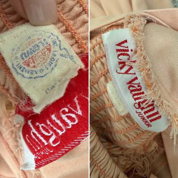 Vintage Vicky Vaughn Peach Floral Embroidered Smocked Midi Sundress 70s XS/ S - Picture 5 of 9